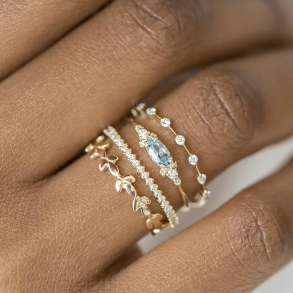 Anthropologie Gold Dainty Ring Set 4 NWOT
